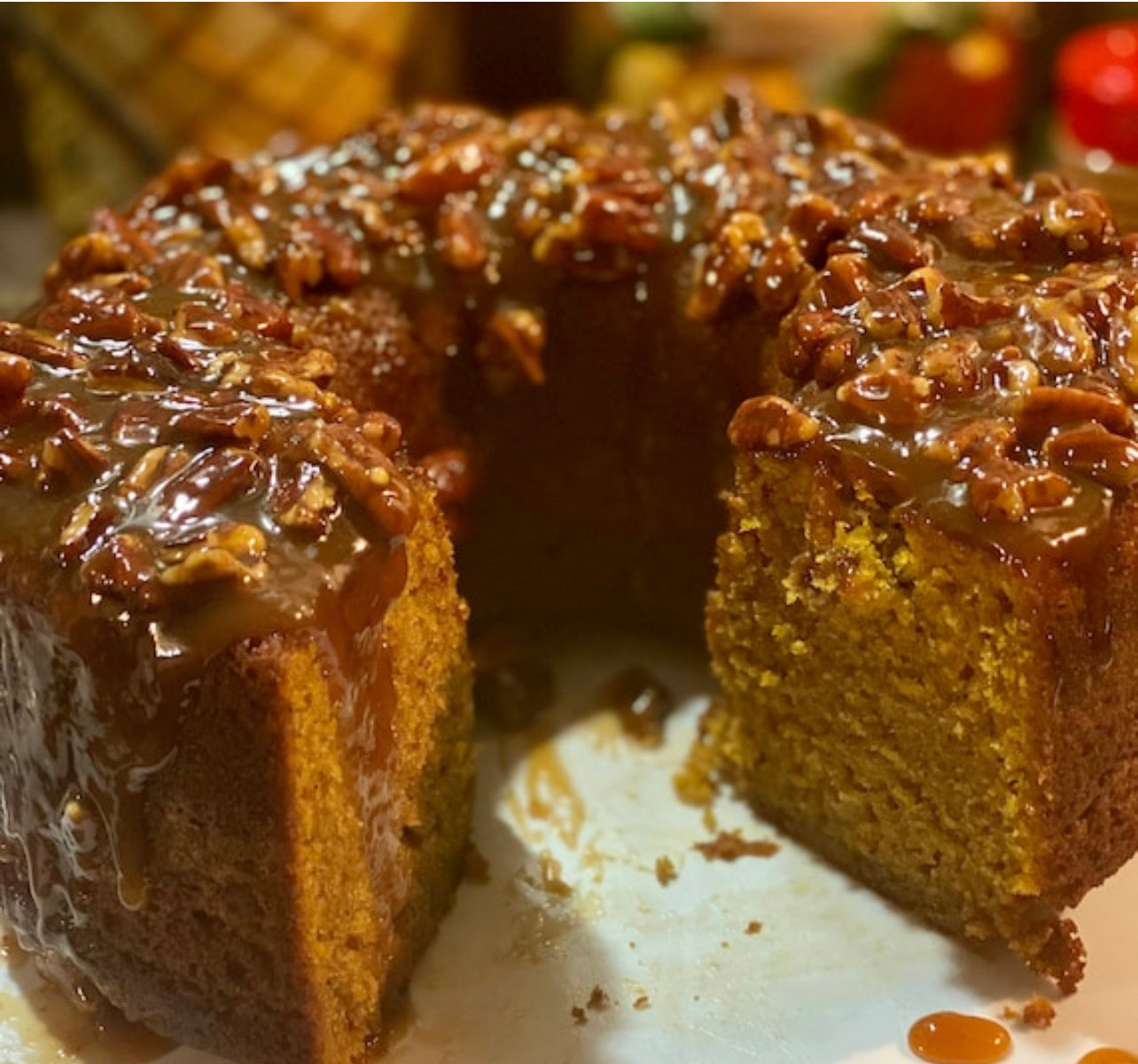 Sweet Potato Pound Cake with or without Pecan Praline Topping.