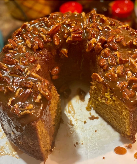 Sweet Potato Pound Cake with or without Pecan Praline Topping.
